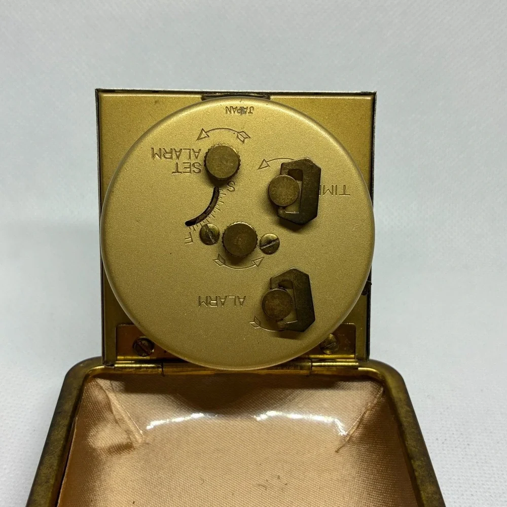 Vintage Citizen Travel Clock 2 Jewels Mechanical Wind-Up Brown Case